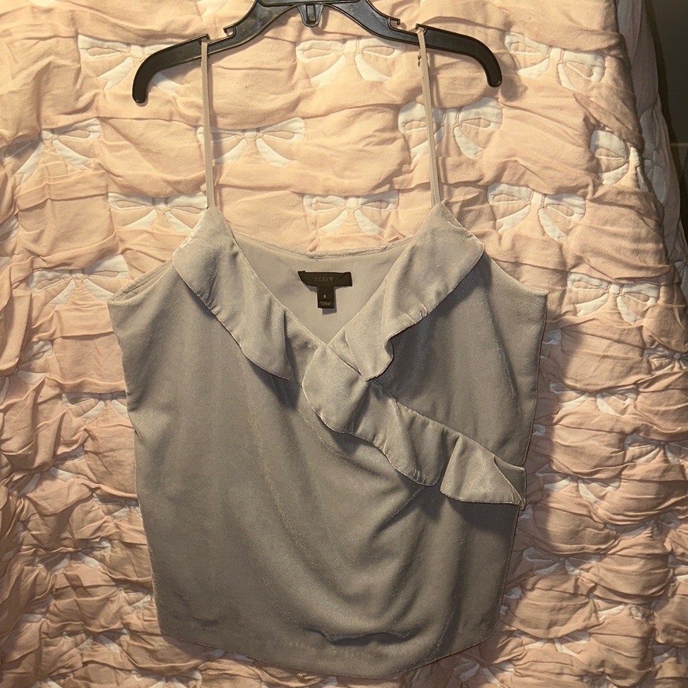 J. Crew Soft Gray Ruffle Blouse - Picture 3 of 4